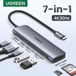 UGREEN 7 in 1  Multifunction Adapter, USB-C To USB 3.0 A ( 2 port) + USB-C + 4K HDMI + SD & TF Card reader +PD Converter